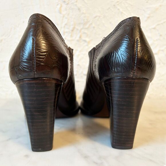 Antonio Melani Brown Embossed Leather Western Ankle Booties Women’s 6 Square Toe - Picture 6 of 9
